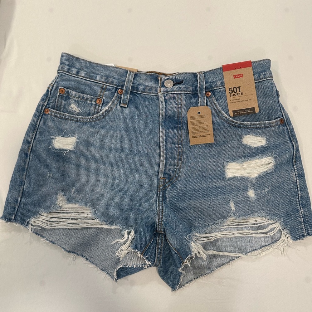 Levi's Blue Distressed Denim Shorts